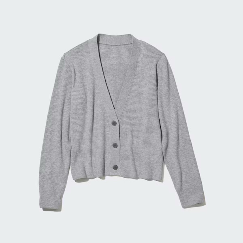 Uniqlo Light Gray Women's Cardigan (Washable Ribbed Knit Cardigan)